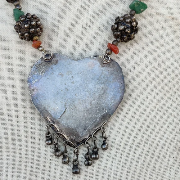 Antique tibetan silver agate necklace - Picture 5 of 13
